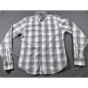 Abercrombie & Fitch Mens Muscle Fit Plaid Button Down Shirt Grey Blue Large